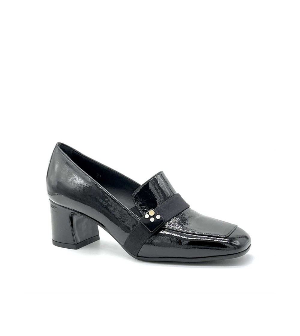 Elata Mocassino Tacco Medio Vernice Gros Grain Nero