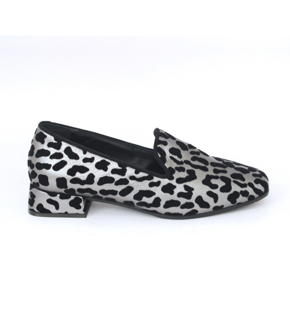 Le Gazzelle Mocassino Slipon Laminato Flok Animalier Argento