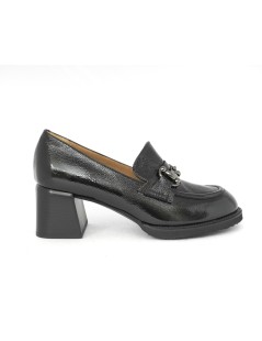 Donna Soft Mocassino Tacco Medio Morsetto Accessorio Nero