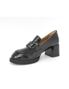 Donna Soft Mocassino Tacco Medio Morsetto Accessorio Nero