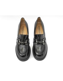 Donna Soft Mocassino Tacco Medio Morsetto Accessorio Nero