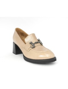 Donna Soft Mocassino Tacco Medio Morsetto Accessorio Beige