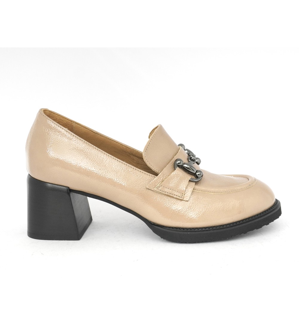 Donna Soft Mocassino Tacco Medio Morsetto Accessorio Beige