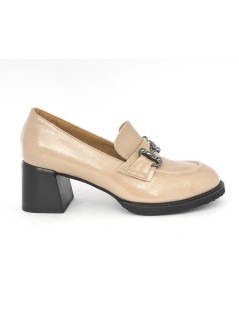 Donna Soft Mocassino Tacco Medio Morsetto Accessorio Beige