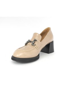 Donna Soft Mocassino Tacco Medio Morsetto Accessorio Beige