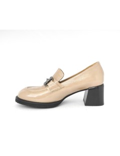 Donna Soft Mocassino Tacco Medio Morsetto Accessorio Beige
