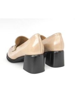 Donna Soft Mocassino Tacco Medio Morsetto Accessorio Beige