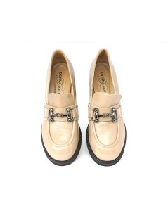 Donna Soft Mocassino Tacco Medio Morsetto Accessorio Beige
