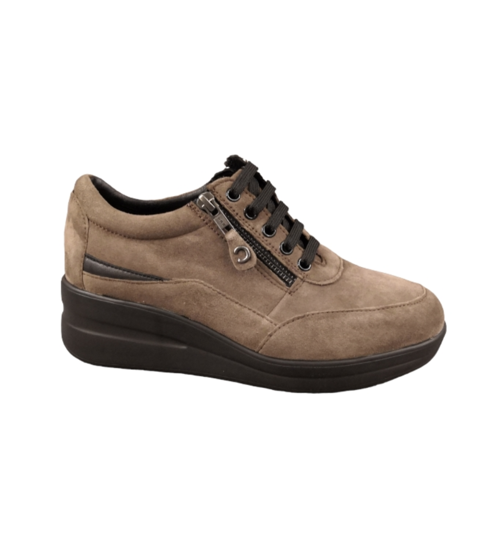 Cinzia Soft Sneakers Zeppa Media Zip Visone
