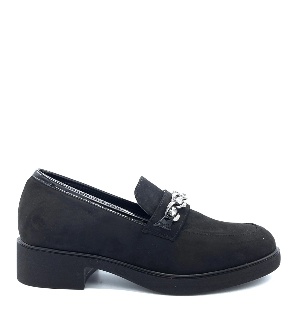 Cinzia Soft Mocassino Morsetto Strass Fondo Liscio Nero