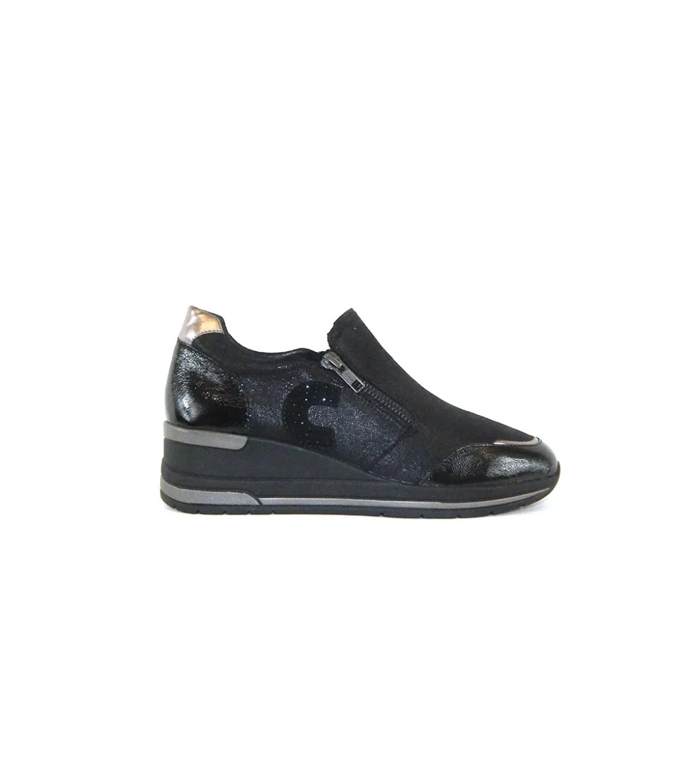Cinzia Soft Slipon Mocassino Doppia Zip Agile Nero