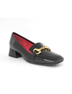 Le Babe Mocassino Tacco Basso Accessorio Oro Vernice Nero