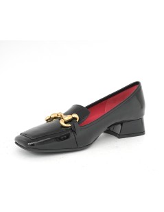 Le Babe Mocassino Tacco Basso Accessorio Oro Vernice Nero