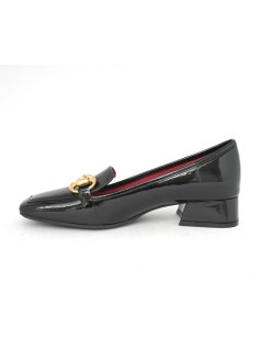 Le Babe Mocassino Tacco Basso Accessorio Oro Vernice Nero