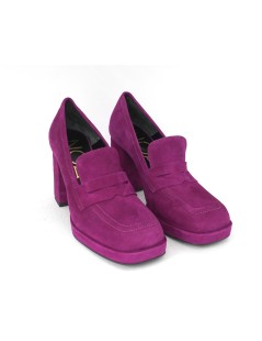 Noa Mocassino Plateau Tacco Alto Camoscio Fuxia