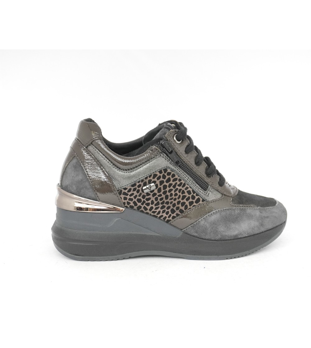 Valleverde Sneakers Zeppa Alta Zip Multi Camoscio Grigio