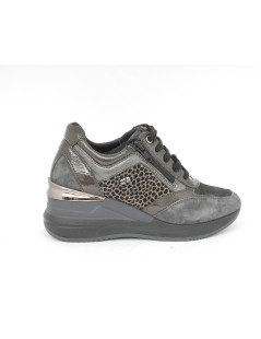 Valleverde Sneakers Zeppa Alta Zip Multi Camoscio Grigio