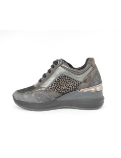 Valleverde Sneakers Zeppa Alta Zip Multi Camoscio Grigio