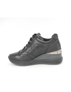Valleverde Sneakers Zeppa Alta Zip Pelle Nero