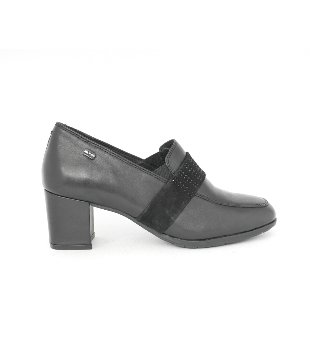 Valleverde Mocassino Tacco Medio Fascia Strass Nappa Nero