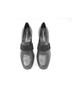 Valleverde Mocassino Tacco Medio Fascia Strass Nappa Nero