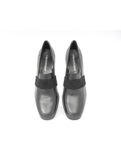 Valleverde Mocassino Tacco Medio Fascia Strass Nappa Nero
